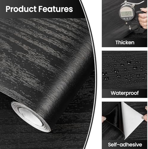 Abyssaly Black Wood Contact Paper Peel and Stick Wallpaper - Image 2