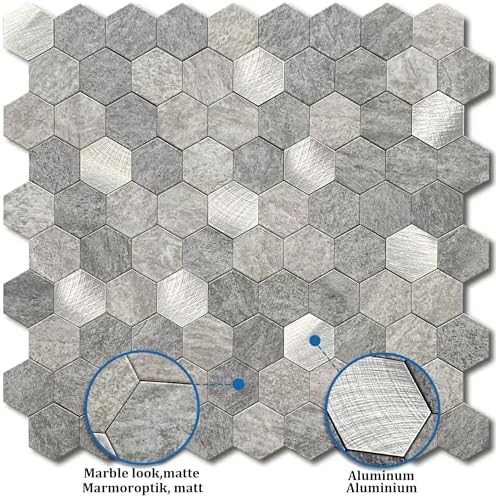 Peel and Stick Backsplash Hexagon Marble Tiles Gray 10pcs - Image 2