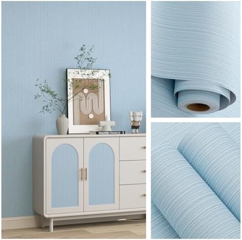 Light Blue Grasscloth Peel and Stick Wallpaper Linen 24"x394" - Image 4