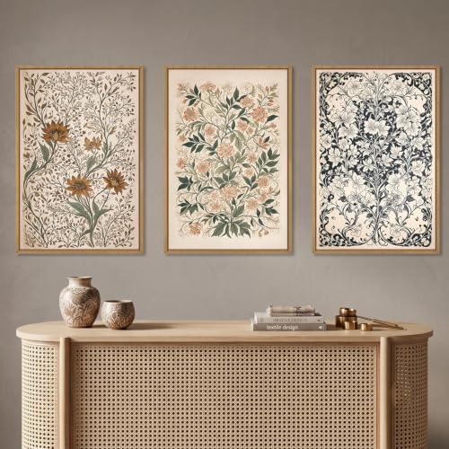 Large Abstract Vintage Flower Framed Canvas Wall Art, Antique Botanical Wall - Image 2