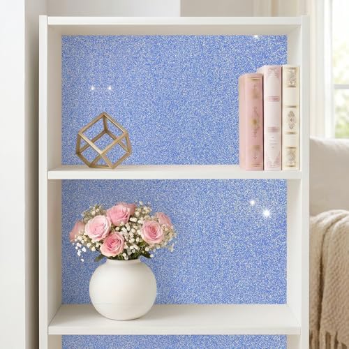 VEELIKE Sparkly Periwinkle Blue Glitter Wallpaper Peel and Stick Iridescent - Image 4