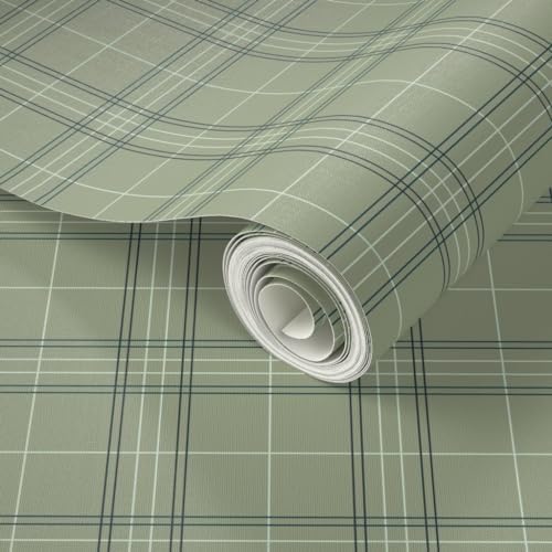 Spoonflower Sage Green Plaid Peel and Stick Wallpaper - Image 2