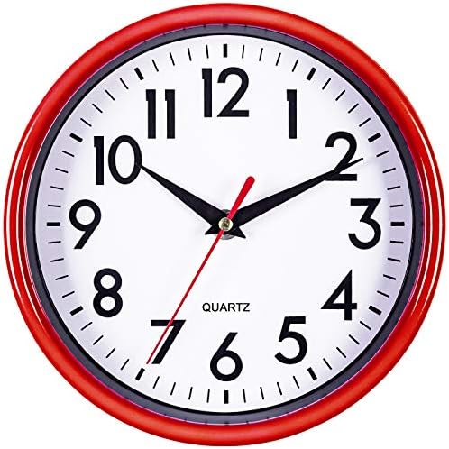 Bernhard Products Red Wall Clock 8" Retro Kitchen Silent Non-Ticking Quality by BernhardProducts