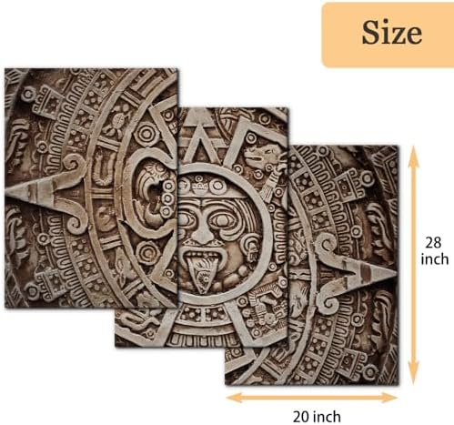 Pacimo 3 Pieces Modern Wall Art Ancient Mayan Calendar Pictures Paintings Print - Image 4