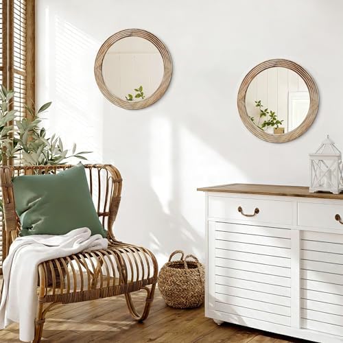 LOSOUR Round Mirror, Farmhouse Decor Solid Wood Frame Wall Circle Mirror - Image 2