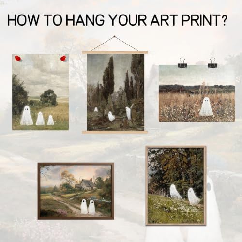 Vintage Landscape Ghost Wall Art Set of 6, Gothic Cute Ghost Halloween Canvas - Image 4