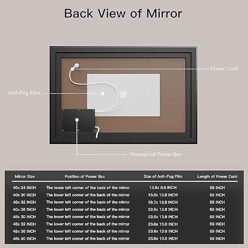 ISKM 40x24 Framed LED Bathroom Mirror, Dimmable Front & Backlit - Image 6