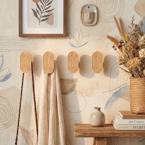 Novabright 4 Pcs Boho Wall Hooks Wooden Coat Hook - Image 3