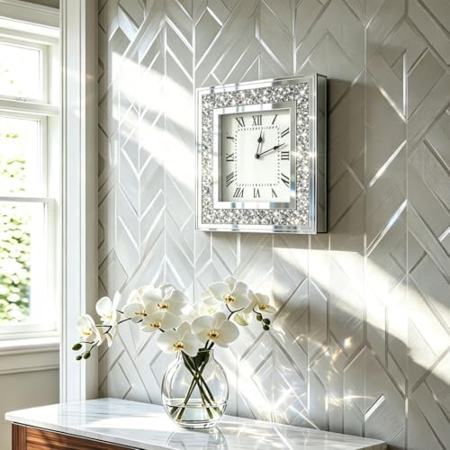 Crystal Crush Diamond Mirrored Square Wall Clock - Image 6