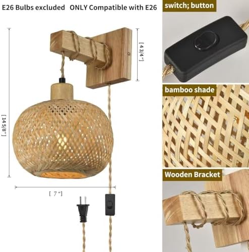 Woven Rattan Plug in Wall Sconce, 15 RGB Dimmable Boho Light - Image 3