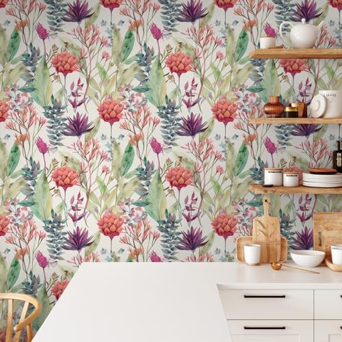 Watercolor Purple/Red/Green Grass Wildflower Floral Peel and Stick Wallpaper - Image 6