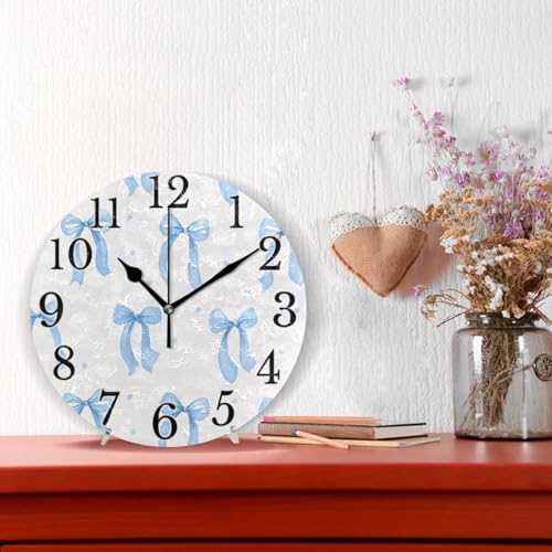 ALAZA Blue Bows Wall Clocks Bows Clocks Non-Ticking Silent Round Clocks 10 in - Image 2
