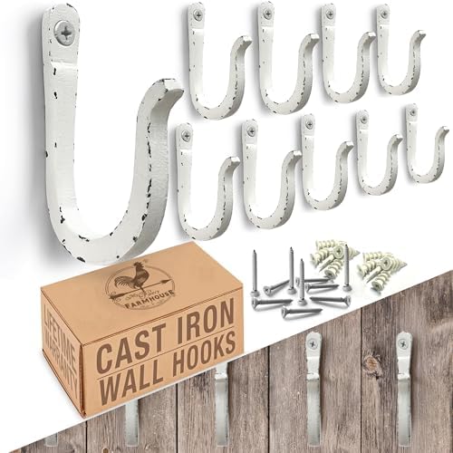 Rustic Antique White Railroad Spike Cast Iron Hooks Handmade Blacksmith by MyFancyFarmhouse