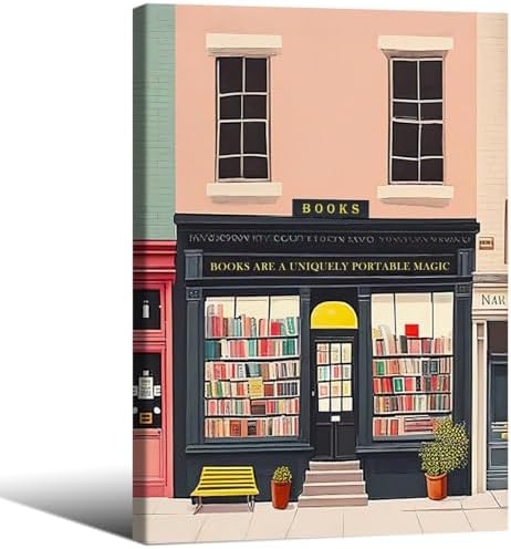 Pink Bookshop Poster Book Wall Art The Bookshop On The Corner Paintings Prints by Unknown