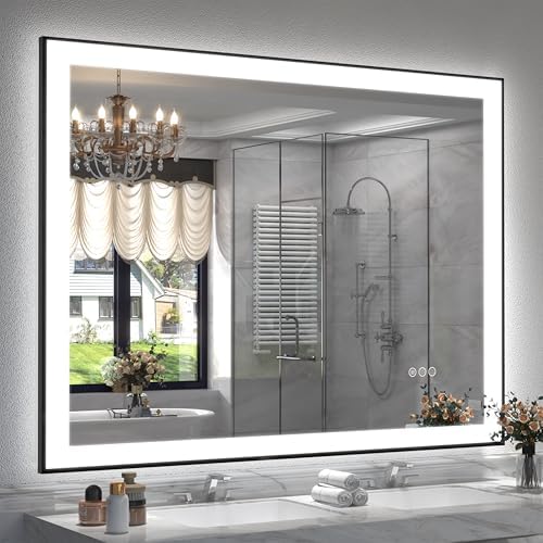SMIROR 48x40 Black Framed LED Lighted Bathroom Vanity Mirror by SMIROR