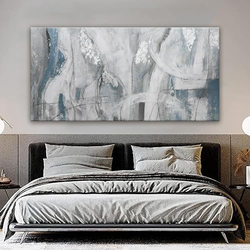 YISXINOAG Blue White Abstract Wall Art Modern Fantasy Painting 29"X58" - Image 6