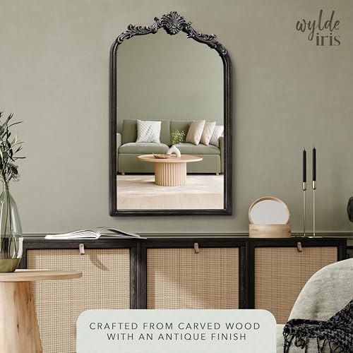 Wylde Iris English Estate Carved Arch Wood Wall Mirror, Mirror - Image 3