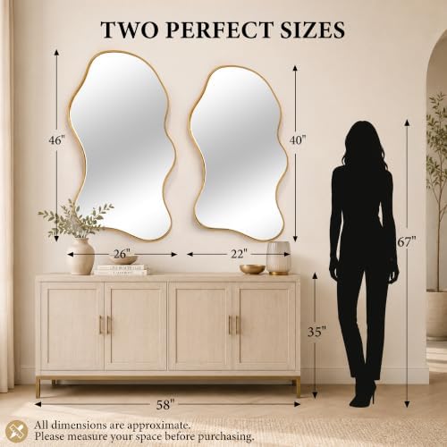 26"x46" Irregular Gold Wall Mirror, Wavy Asymmetrical Mirror - Image 4