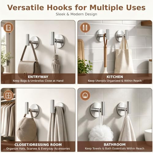 Heavy Duty Self-Adhesive Coat Hooks, Stainless Steel Towel Hooks - Image 4