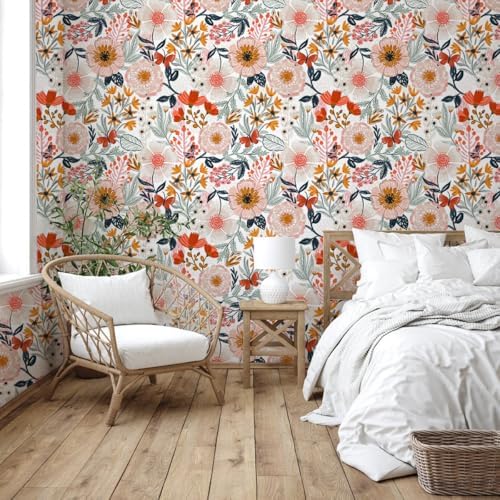 HAOKHOME Pink Floral Wallpaper Peel and Stick Botanical 17.3in x 32.8ft - Image 2