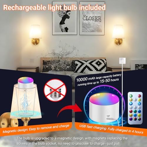 YHCDLAMP Peel and Stick Wall Sconces, No Drilling Stick On Wall Sconce - Image 3