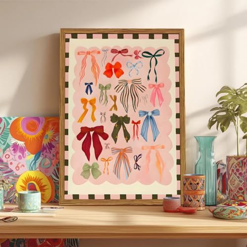 Framed Pink Wall Art, Coquette Colorful Bow Pictures Wall Decor, Trendy Preppy - Image 2