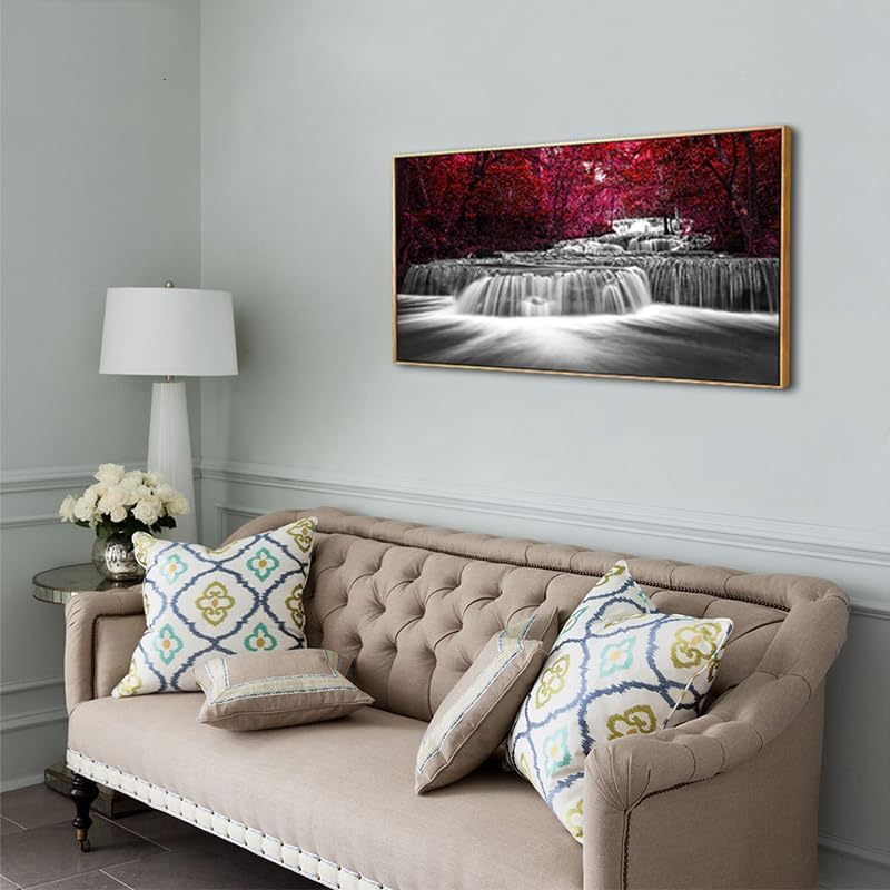 Lasdel Natural Extra Framed Canvas Wall Art of Wide Waterfall & Red Leaves - Image 3