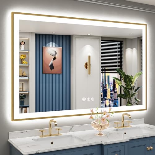 60x40 Gold LED Bathroom Mirror by Awandee