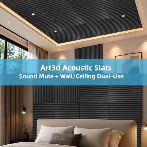 Art3d 6-Pack Acoustic Wood Slat Panel & Ceiling Tile, 2 x 2 ft - Image 4