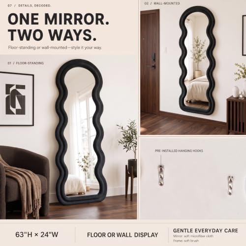 BOJOY Full Length Wavy Mirror, Arched Floor & Wall Mirror - Image 5
