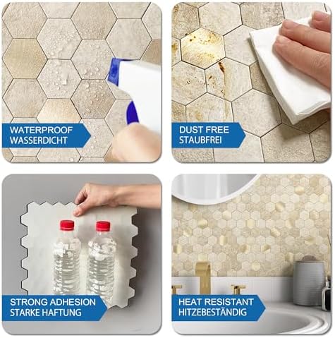 Peel and Stick Backsplash Hexagon Marble Tiles Beige 10pcs - Image 6