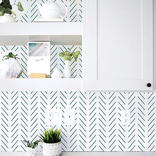 Erfoni Peel and Stick Wallpaper Green Herringbone Wallpaper - Image 4