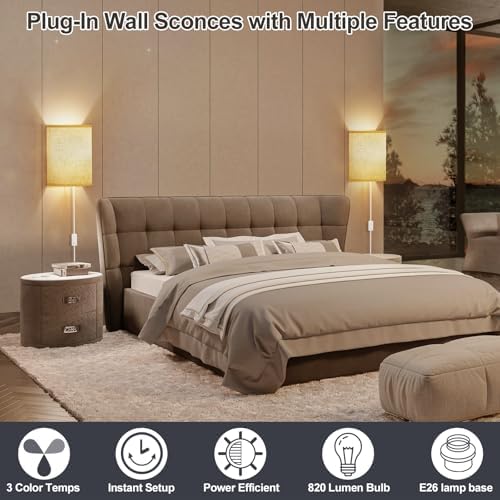 Yunaking Plug in Wall Sconces Set of Two Wall Lights - Image 4
