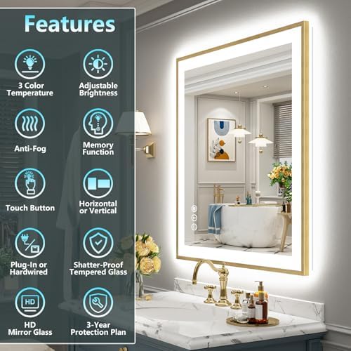 24x32 Gold LED Bathroom Mirror - Image 2
