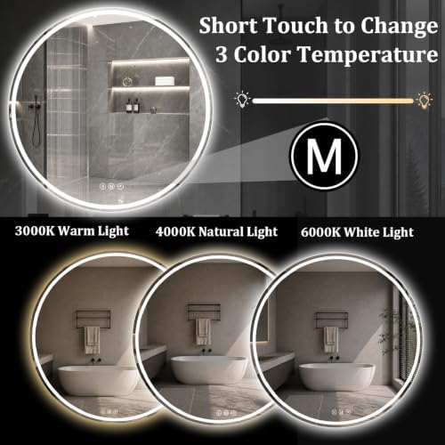 Round LED Bathroom Mirror, 42 Inch, HD Shatterproof Tempered Glass - Image 5
