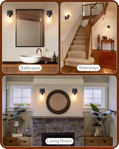 EDISHINE Dark Brown Wood Grain Wall Sconces - Image 5