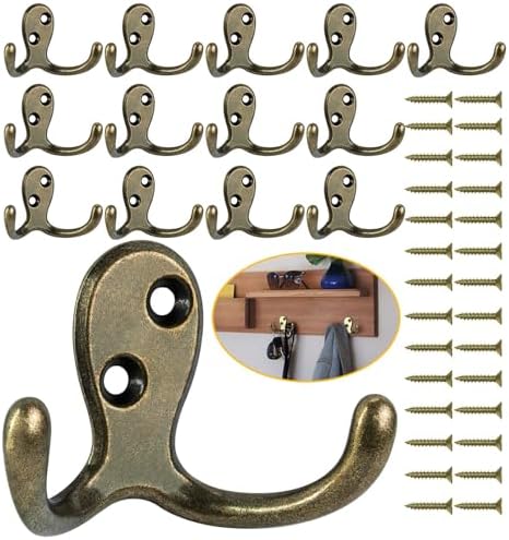 Homanu 14 Pack Coat Hooks, Heavy Duty Double Prong Coat Hooks Wall Mounted by Homanu