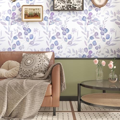 Serene Purple Leaf Botanical Peel and Stick Wallpaper 17.5" x 787" - Image 2