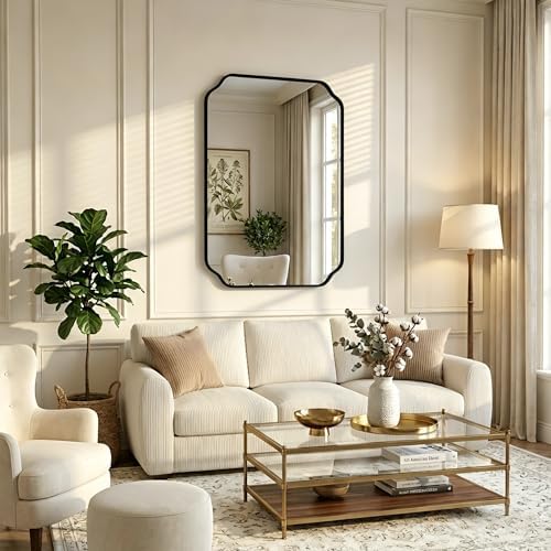 39"x29" Black Wall Bathroom Mirror, Scalloped Edge Vanity Mirror - Image 4