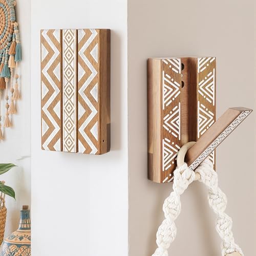 Boho Folding Wall Hooks: Decorative Wood Hanger 2Pack by KYIAANY