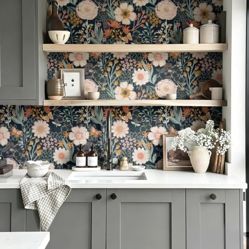 Dark Blue Floral Peel and Stick Wallpaper - Image 6