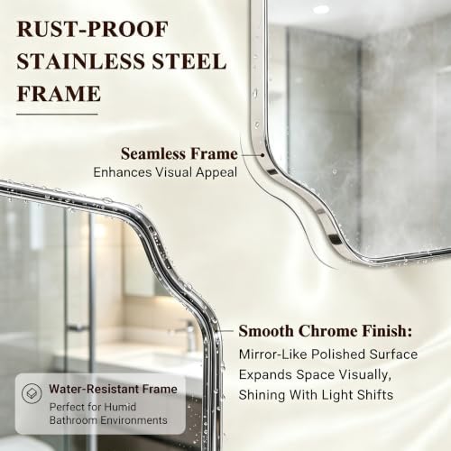 ANDY STAR Chrome Scalloped Mirror, 24x40 Inch Polished Silver Rectangle Mirror - Image 4