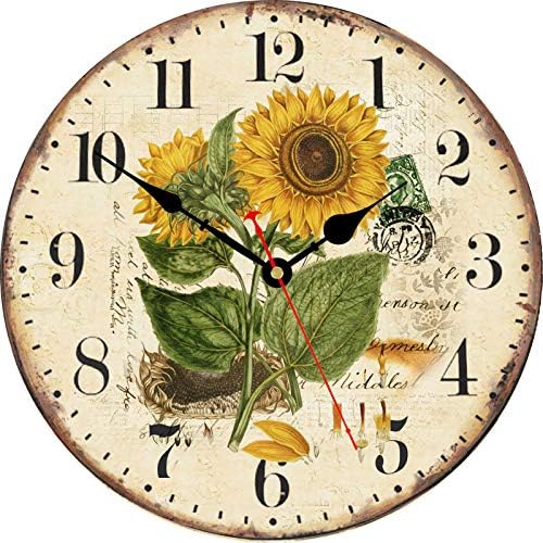 TAHEAT 14 Inch Beautiful Sunflower Wall Clock, Vintage Country Floral Silent by TAHEAT