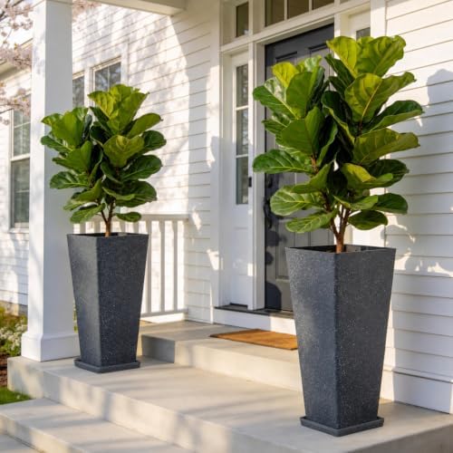 Autodaya 28" Oversized Black Terrazzo-Look PP Tall Planters Set of 2 - Image 5