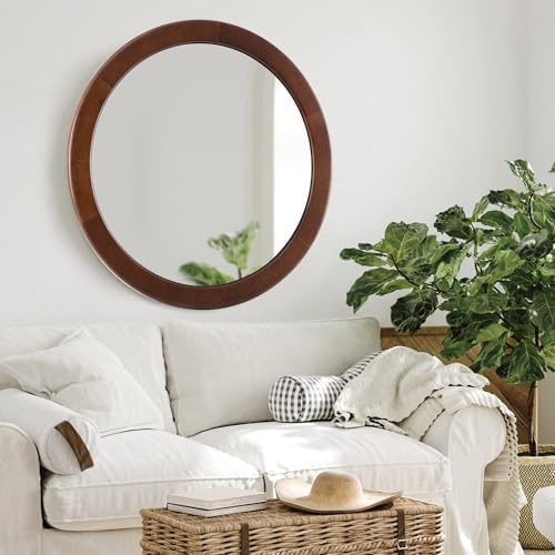 Round Mirrors 30 Inch, Wood Vanity Wall Rustic Mirror - Image 3