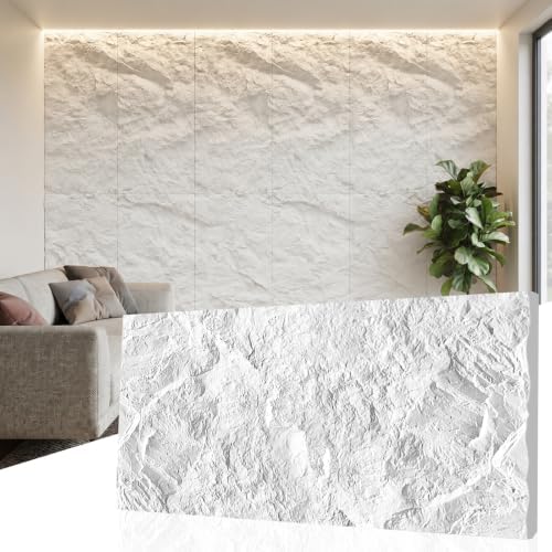 6 Pack Faux Stone 3D Wall Panels White 47.2x23.6 Inch Cement Texture Thicker by LooYee