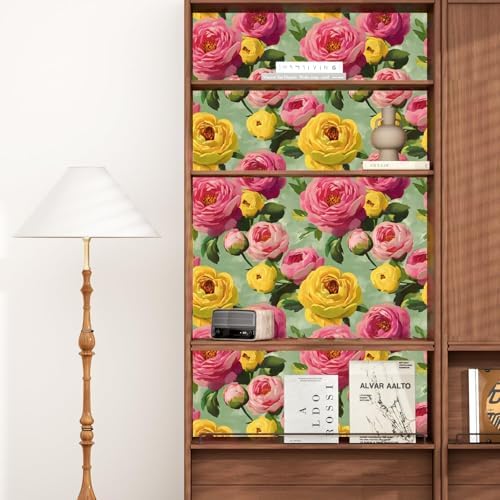BOKEBEVE Floral Wallpaper Peel and Stick Boho Pink Green 17.5 x 393.7In - Image 4