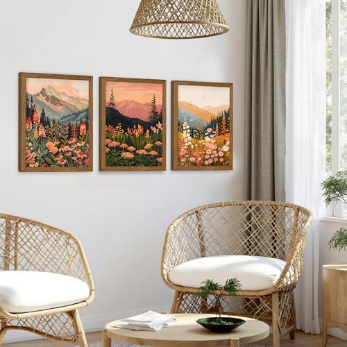 3 Piece Wildflower Mountain Wall Art Colorful Landscape Canvas Art 12x16in - Image 5