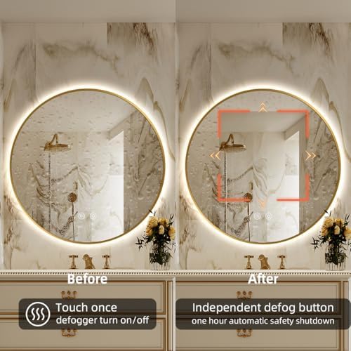 32" H x 32" W Gold Framed Round LED Backlit Mirror - Image 7