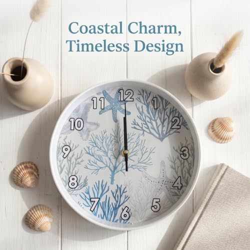 Ocean Theme Coral Starfish Beach Seashell wall clock Silent Non Ticking battery - Image 2